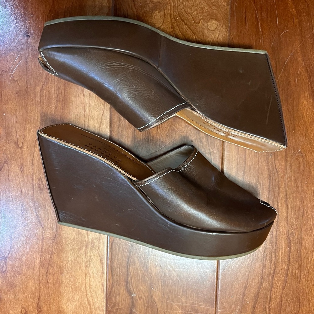 Robert Clergerie Vintage Brown Leather Peep Toe Platform Mules - Picture 5 of 7